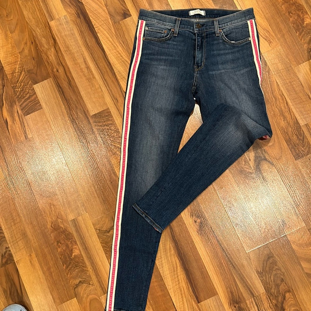 Women’s Principle denim jeans size 30 preppy pink stripe dark wash‎ straight